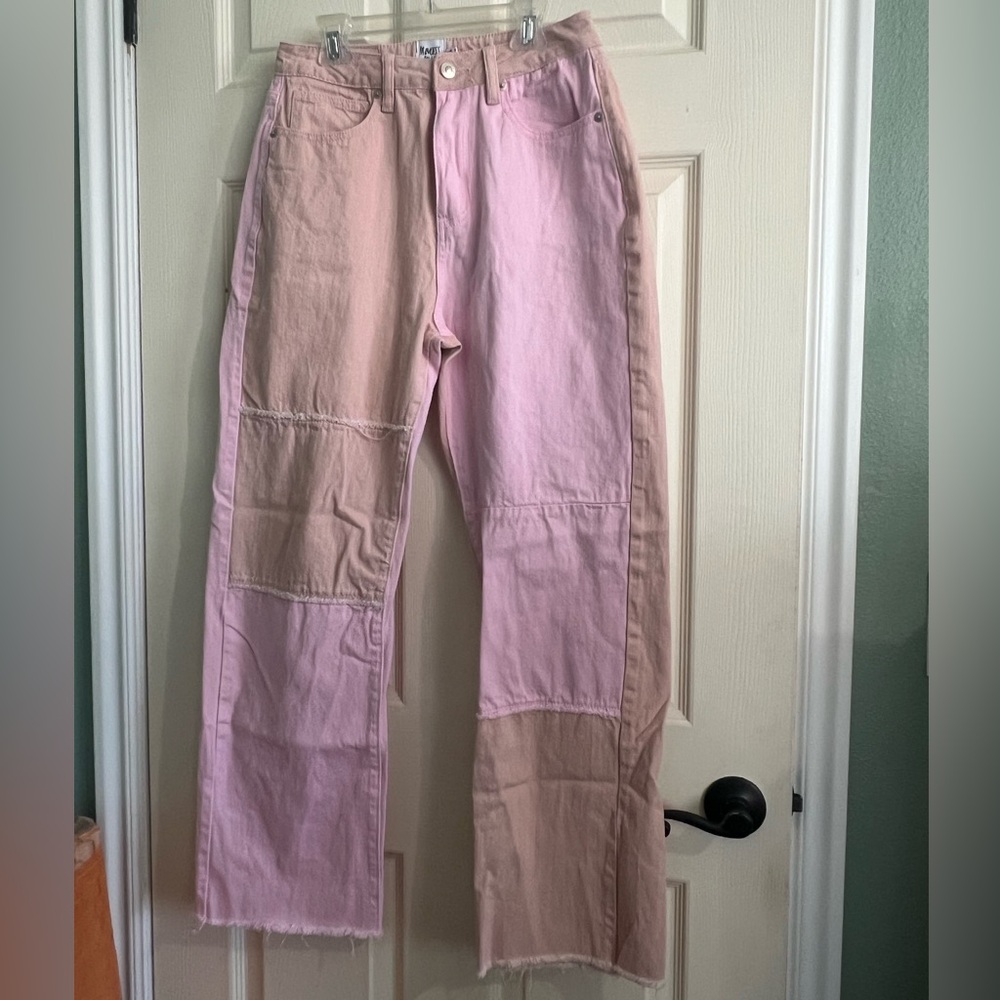 Princess Polly Pink Patchwork Wide Leg Jeans